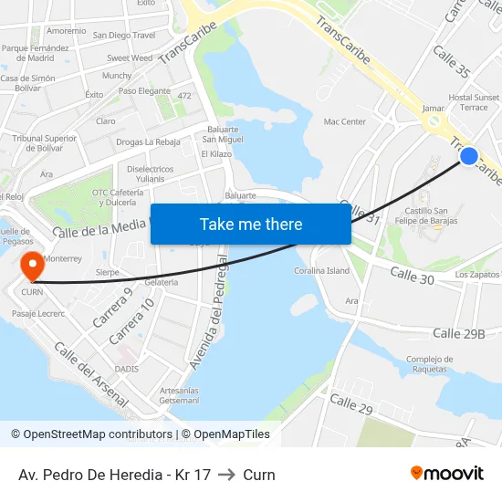 Av. Pedro De Heredia - Kr 17 to Curn map