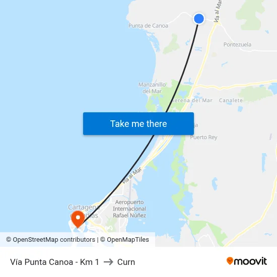 Vía Punta Canoa - Km 1 to Curn map