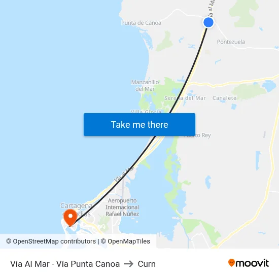 Vía Al Mar - Vía Punta Canoa to Curn map