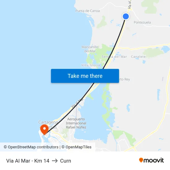 Vía Al Mar - Km 14 to Curn map