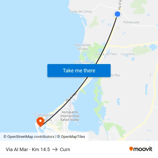 Vía Al Mar - Km 14.5 to Curn map