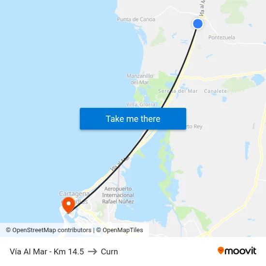Vía Al Mar - Km 14.5 to Curn map