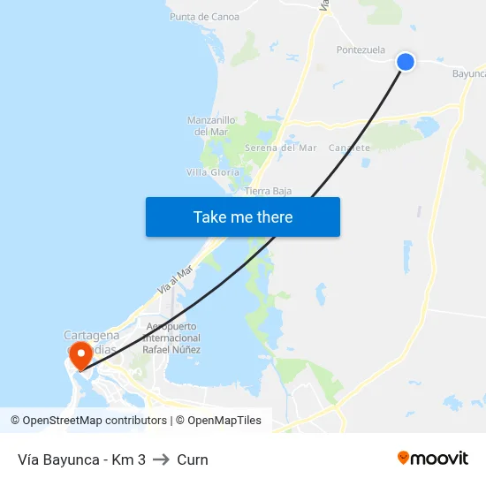 Vía Bayunca - Km 3 to Curn map
