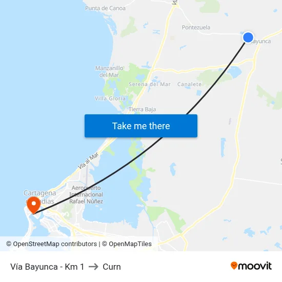 Vía Bayunca - Km 1 to Curn map