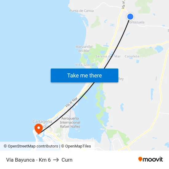 Vía Bayunca - Km 6 to Curn map