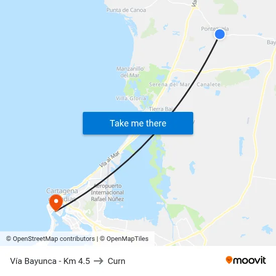 Vía Bayunca - Km 4.5 to Curn map