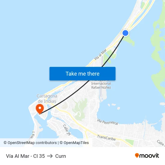 Vía Al Mar - Cl 35 to Curn map