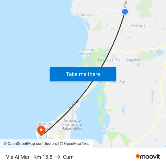 Vía Al Mar - Km 15.5 to Curn map