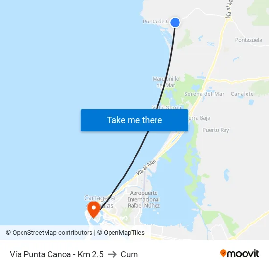 Vía Punta Canoa - Km 2.5 to Curn map