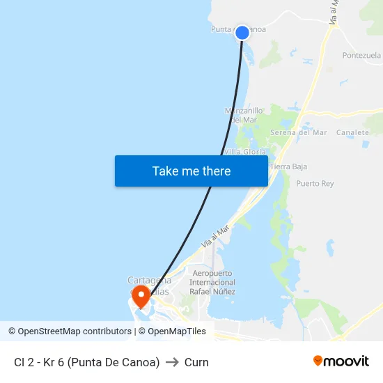Cl 2 - Kr 6 (Punta De Canoa) to Curn map