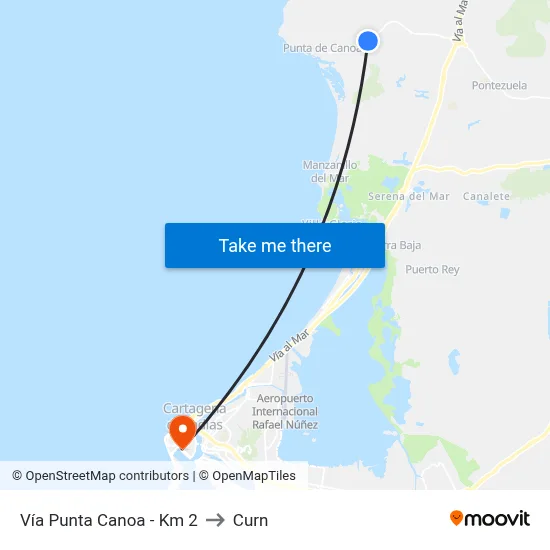 Vía Punta Canoa - Km 2 to Curn map