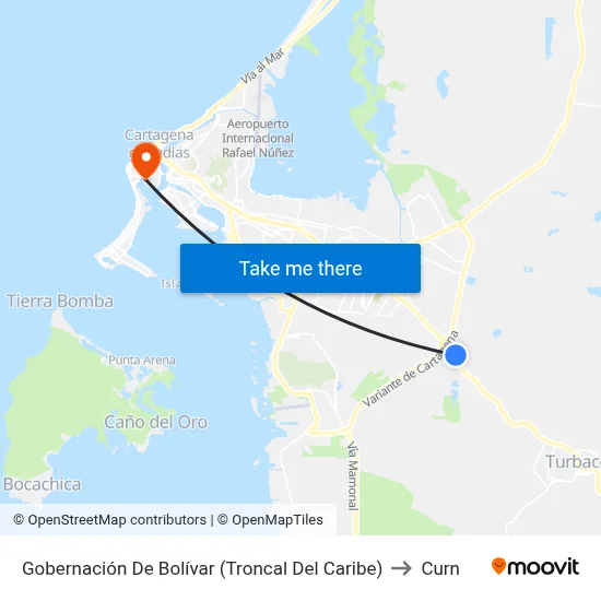 Gobernación De Bolívar (Troncal Del Caribe) to Curn map