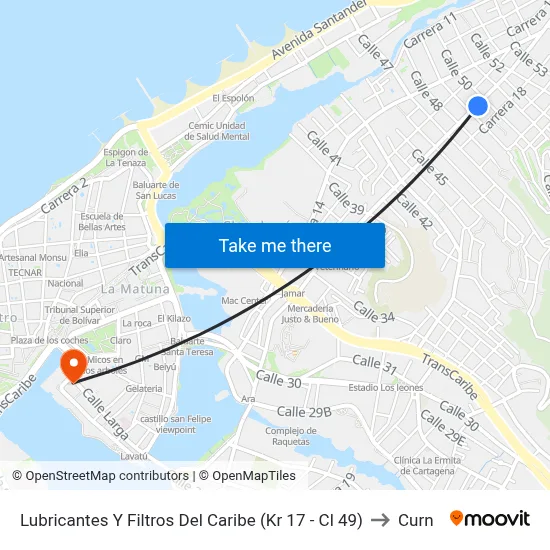 Lubricantes Y Filtros Del Caribe (Kr 17 - Cl 49) to Curn map