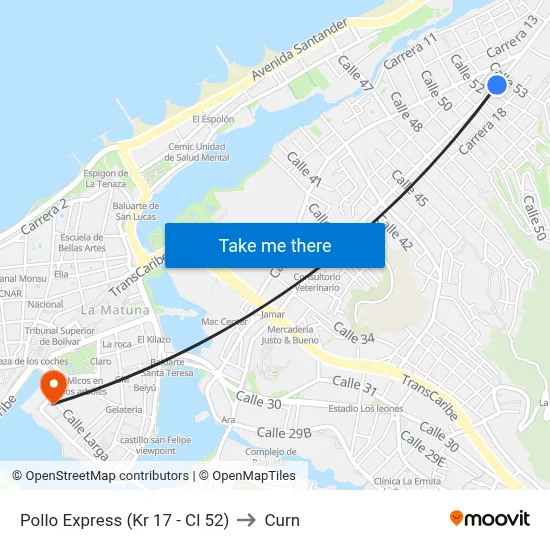 Pollo Express (Kr 17 - Cl 52) to Curn map