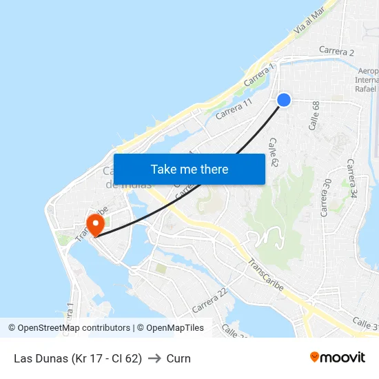 Las Dunas (Kr 17 - Cl 62) to Curn map