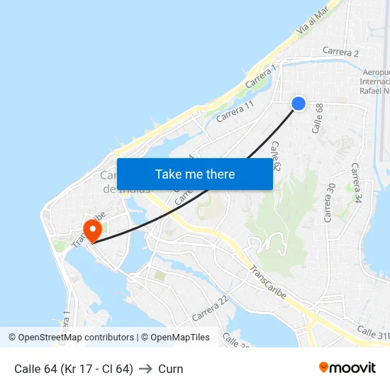 Calle 64 (Kr 17 - Cl 64) to Curn map
