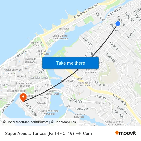 Super Abasto Torices (Kr 14 - Cl 49) to Curn map