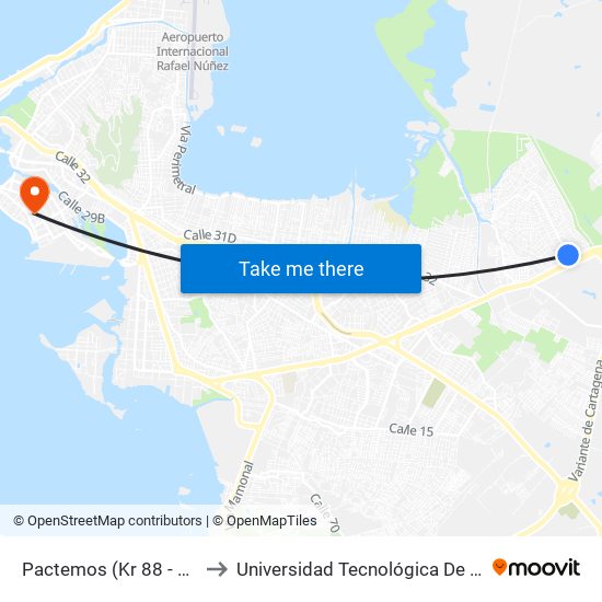 Pactemos (Kr 88 - Tv 55) to Universidad Tecnológica De Bolívar map