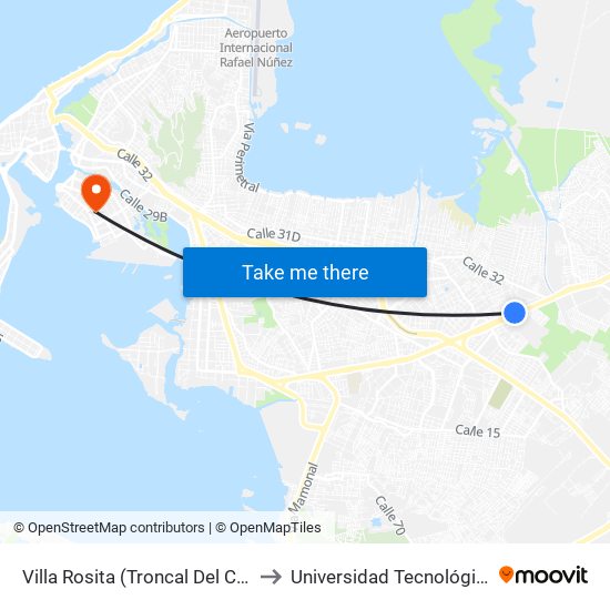 Villa Rosita (Troncal Del Caribe - Dg 36c) to Universidad Tecnológica De Bolívar map