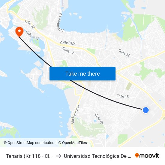 Tenaris (Kr 118 - Cl 11a) to Universidad Tecnológica De Bolívar map