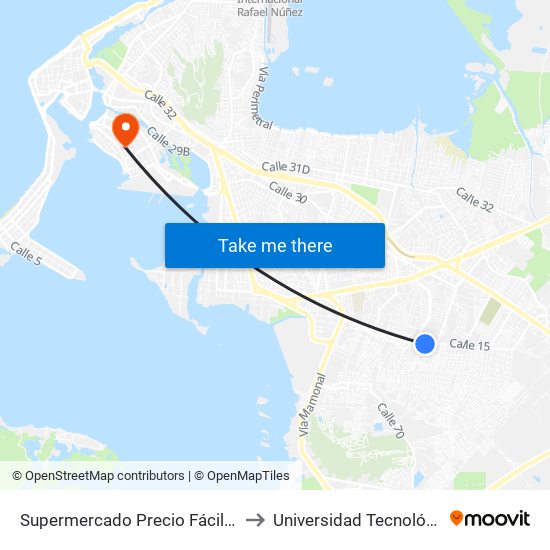 Supermercado Precio Fácil (Cl 15 - Kr 69 Bis) to Universidad Tecnológica De Bolívar map