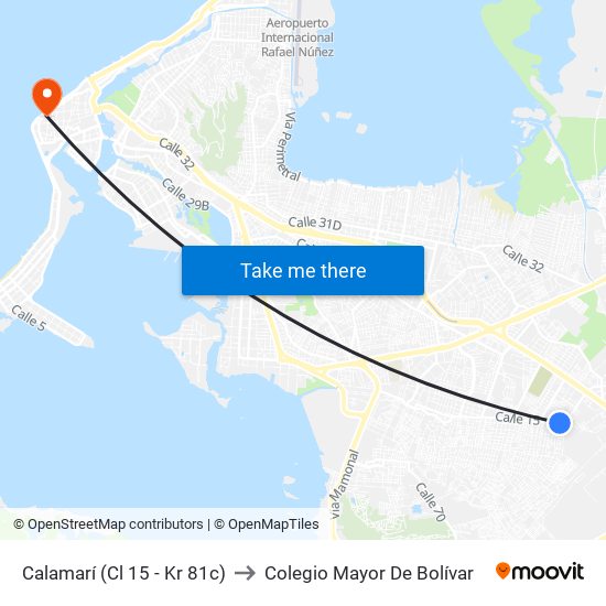 Calamarí (Cl 15 - Kr 81c) to Colegio Mayor De Bolívar map