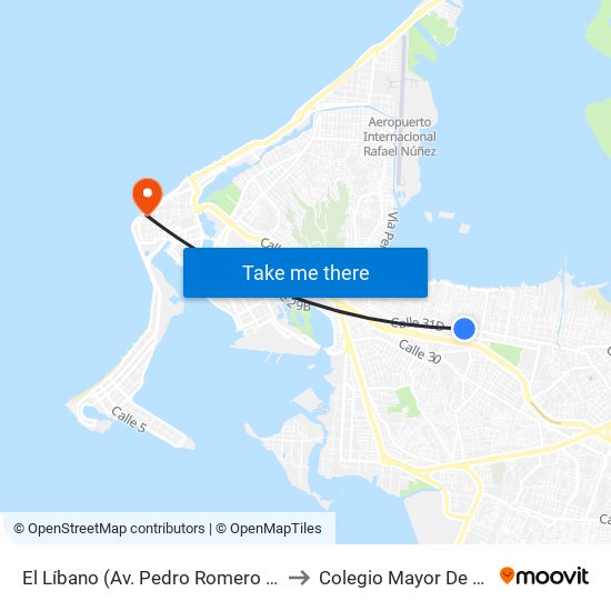 El Líbano (Av. Pedro Romero - Kr 49b) to Colegio Mayor De Bolívar map