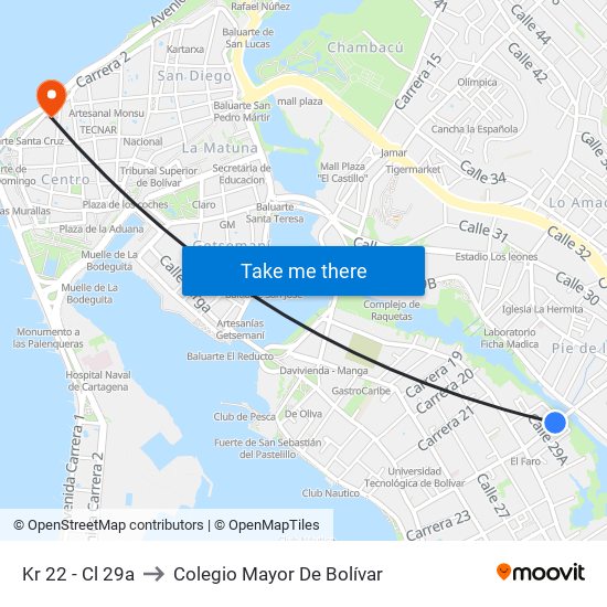 Kr 22 - Cl 29a to Colegio Mayor De Bolívar map