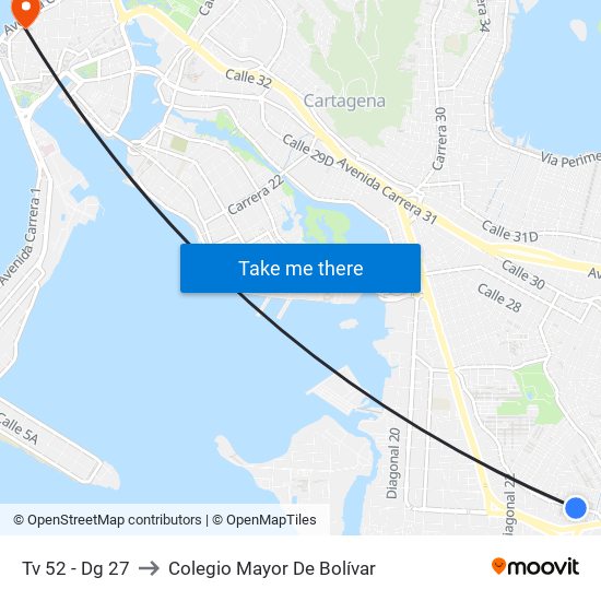 Tv 52 - Dg 27 to Colegio Mayor De Bolívar map