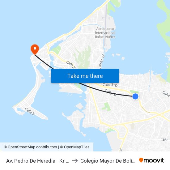 Av. Pedro De Heredia - Kr 55 to Colegio Mayor De Bolívar map