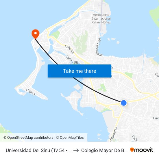 Universidad Del Sinú (Tv 54 - Dg 40) to Colegio Mayor De Bolívar map