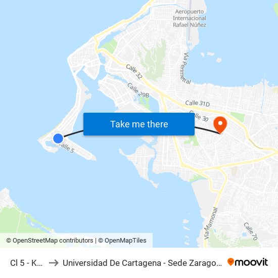 Cl 5 - Kr 4 to Universidad De Cartagena - Sede Zaragocilla map