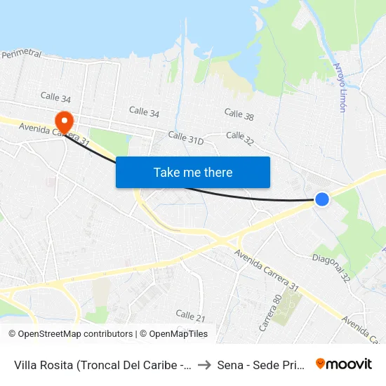 Villa Rosita (Troncal Del Caribe - Dg 36c) to Sena - Sede Principal map