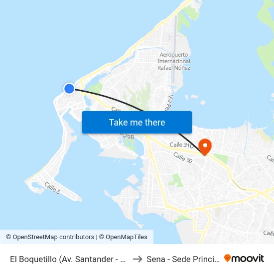 El Boquetillo (Av. Santander - Kr 6) to Sena - Sede Principal map