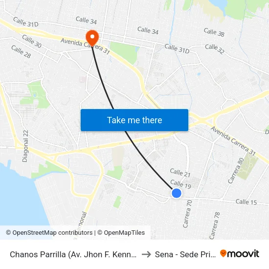 Chanos Parrilla (Av. Jhon F. Kennedy - Cl 17) to Sena - Sede Principal map