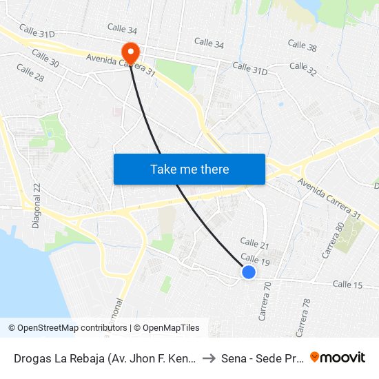 Drogas La Rebaja (Av. Jhon F. Kennedy - Cl 17) to Sena - Sede Principal map