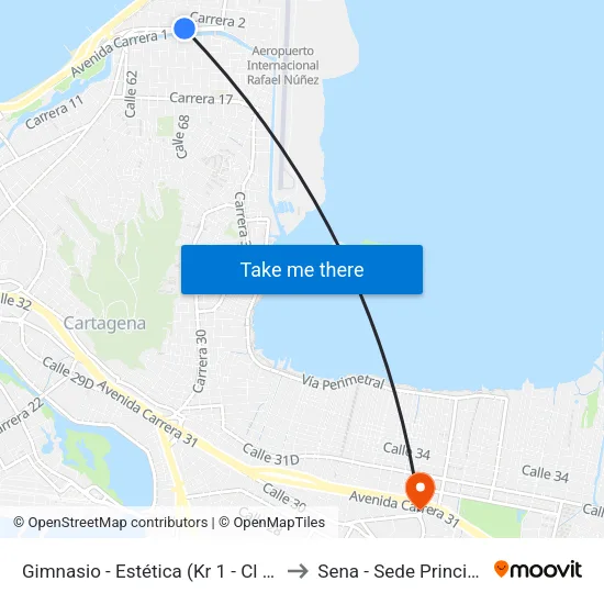 Gimnasio - Estética (Kr 1 - Cl 65) to Sena - Sede Principal map