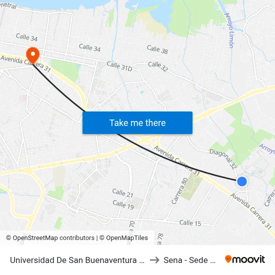 Universidad De San Buenaventura (Dg 32 - Kr 83b) to Sena - Sede Principal map