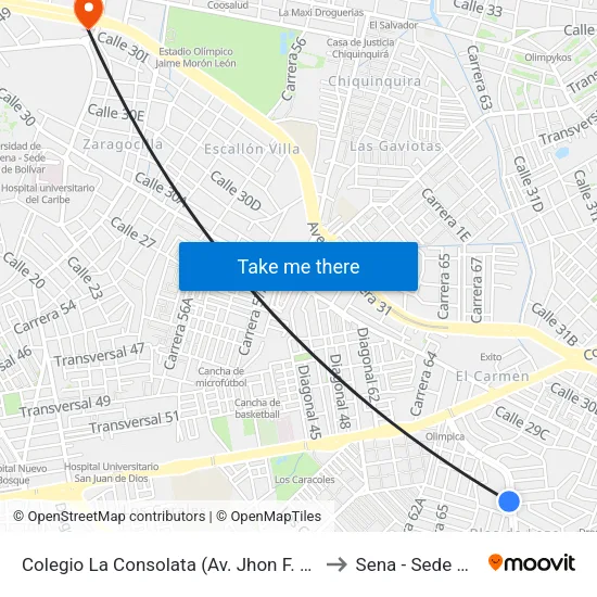 Colegio La Consolata (Av. Jhon F. Kennedy - Cl 25) to Sena - Sede Principal map