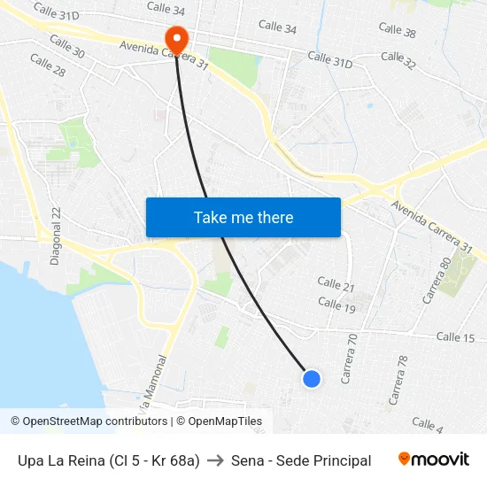 Upa La Reina (Cl 5 - Kr 68a) to Sena - Sede Principal map