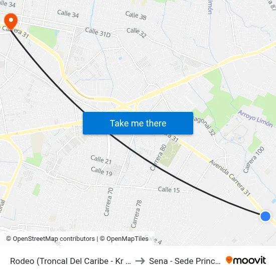 Rodeo (Troncal Del Caribe - Kr 121) to Sena - Sede Principal map