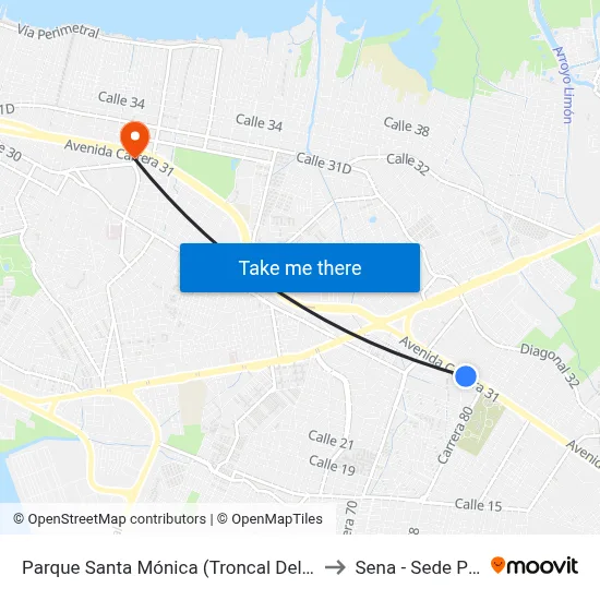 Parque Santa Mónica (Troncal Del Caribe - Kr 79) to Sena - Sede Principal map