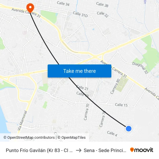 Punto Frío Gavilán (Kr 83 - Cl 4e) to Sena - Sede Principal map