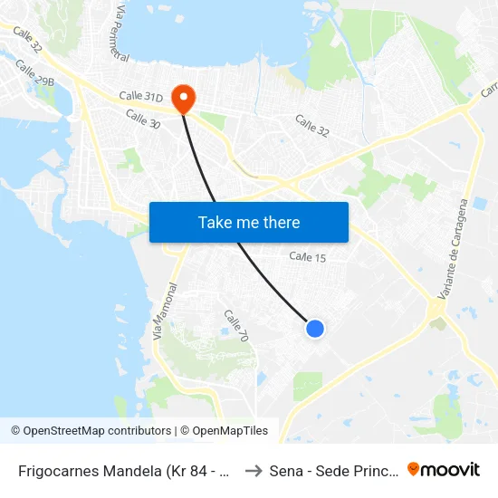 Frigocarnes Mandela (Kr 84 - Cl 3q) to Sena - Sede Principal map