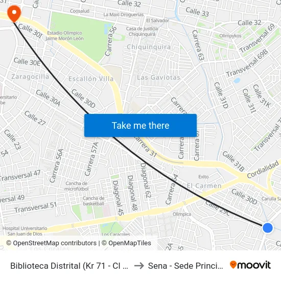 Biblioteca Distrital (Kr 71 - Cl 30) to Sena - Sede Principal map