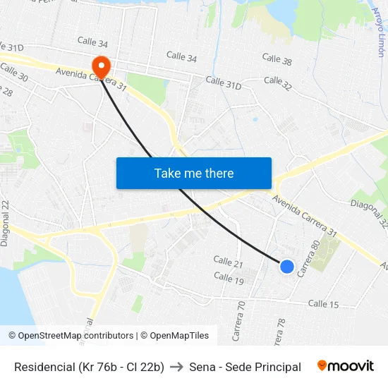 Residencial (Kr 76b - Cl 22b) to Sena - Sede Principal map