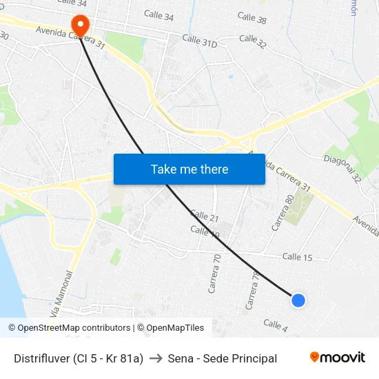 Distrifluver (Cl 5 - Kr 81a) to Sena - Sede Principal map