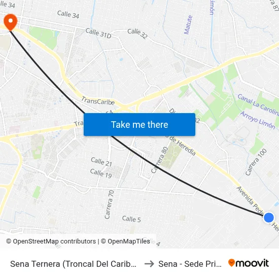 Sena Ternera (Troncal Del Caribe - Kr 121) to Sena - Sede Principal map
