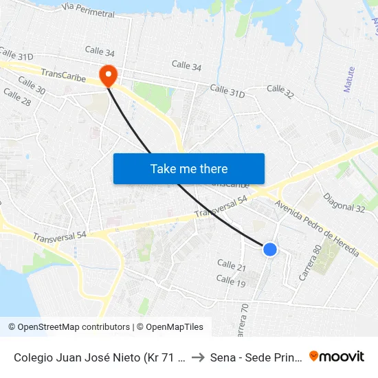 Colegio Juan José Nieto (Kr 71 - Cl 25) to Sena - Sede Principal map