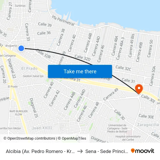 Alcibia (Av. Pedro Romero - Kr 31) to Sena - Sede Principal map